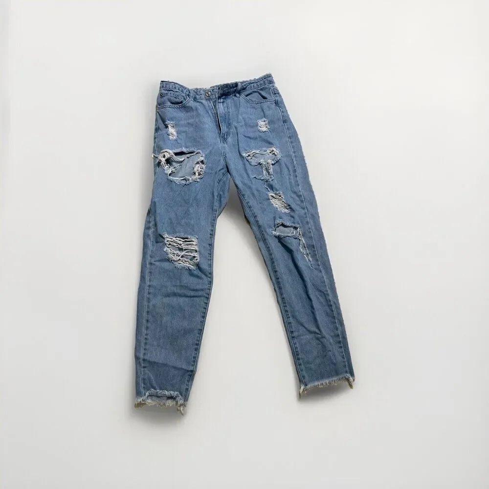 Riot High Rise Mom Jeans Size 8/Medium Ripped Distressed %100 Cotton - Picture 1 of 12